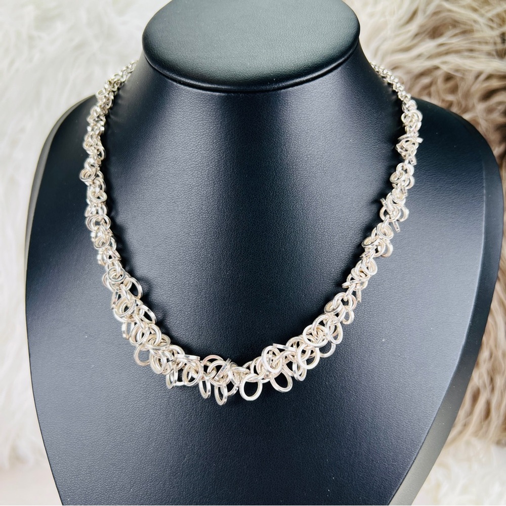 Vintage Silvertone Multi Circle Linked Chain Neck… - image 5